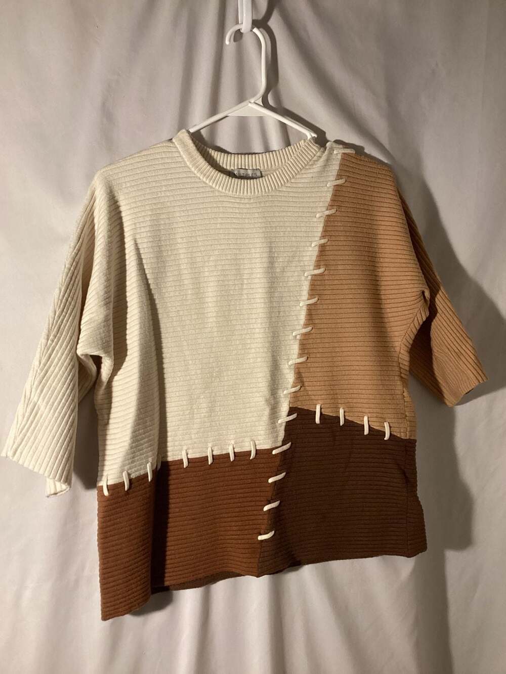 Multiples Sweater Size S Colorblock Ribbed Knit Lace Up